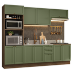 Armário de Cozinha Completa 270 cm Rustic/Verde Vik Madesa 01