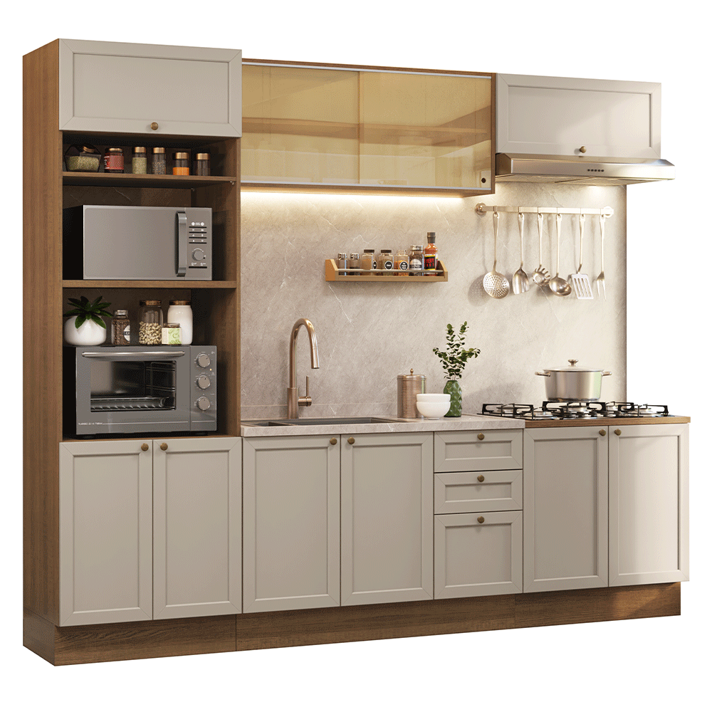 Armário de Cozinha Completa 270 cm Rustic/Crema Vik Madesa 02