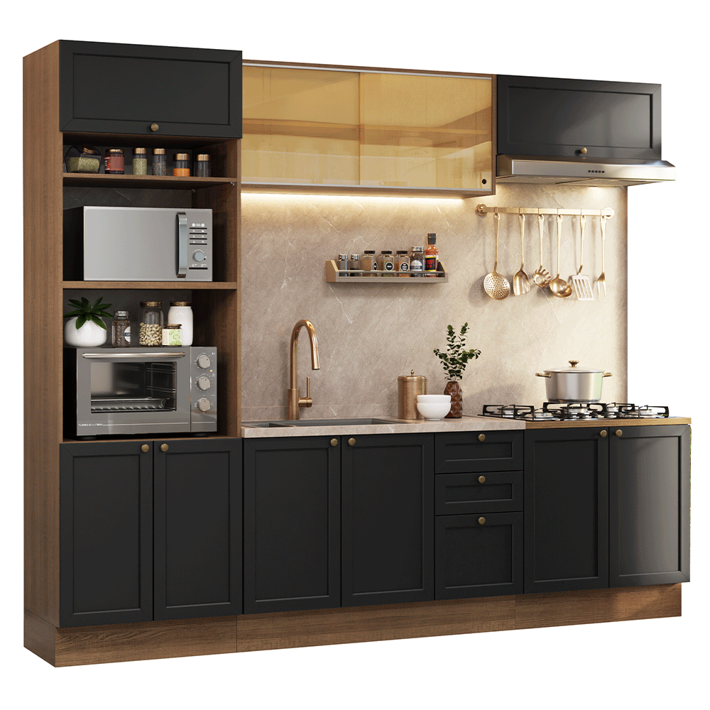 Armário de Cozinha Completa 270 cm Rustic/Preto Vik Madesa 02
