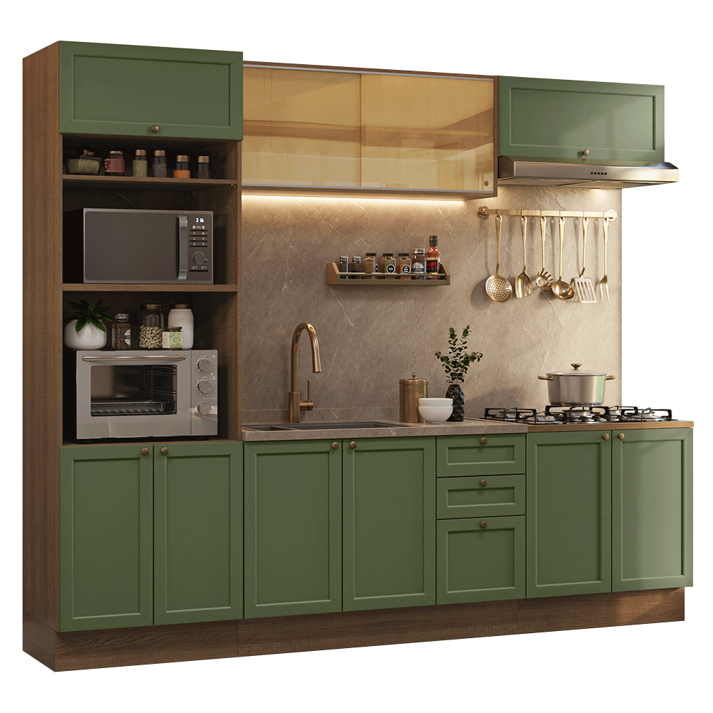 Armário de Cozinha Completa 270 cm Rustic/Verde Vik Madesa 02