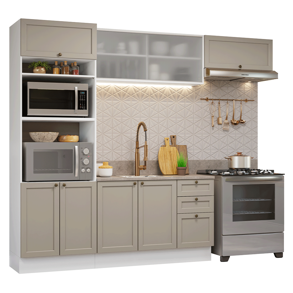 Armário de Cozinha Completa 270 cm Branco/Crema Vik Madesa 03