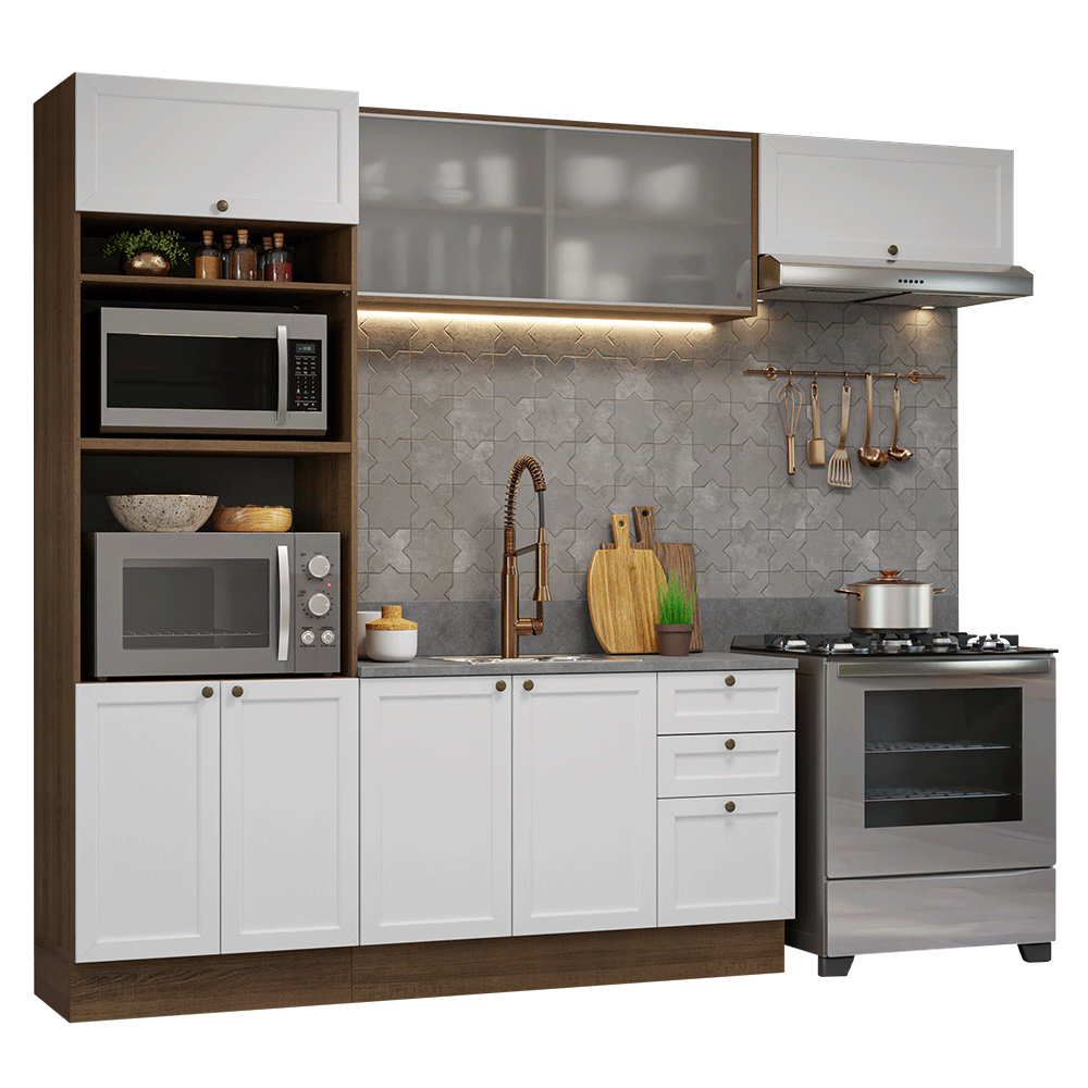 Armário de Cozinha Completa 270 cm Rustic/Branco Vik Madesa 03