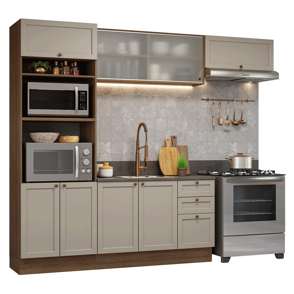 Armário de Cozinha Completa 270 cm Rustic/Crema Vik Madesa 03