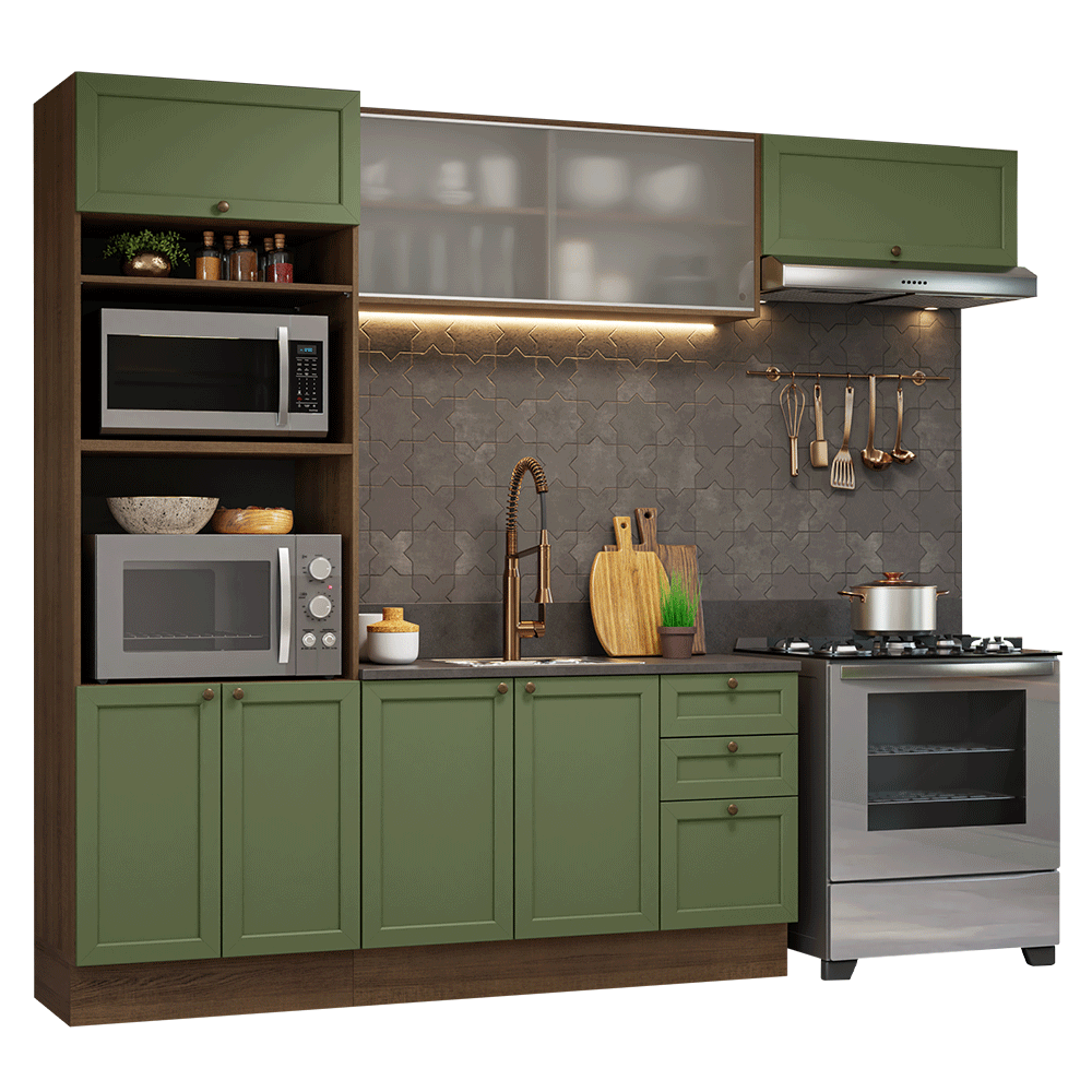 Armário de Cozinha Completa 270 cm Rustic/Verde Vik Madesa 03