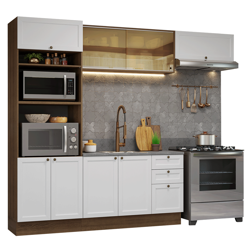 Armário de Cozinha Completa 270 cm Rustic/Branco Vik Madesa 04