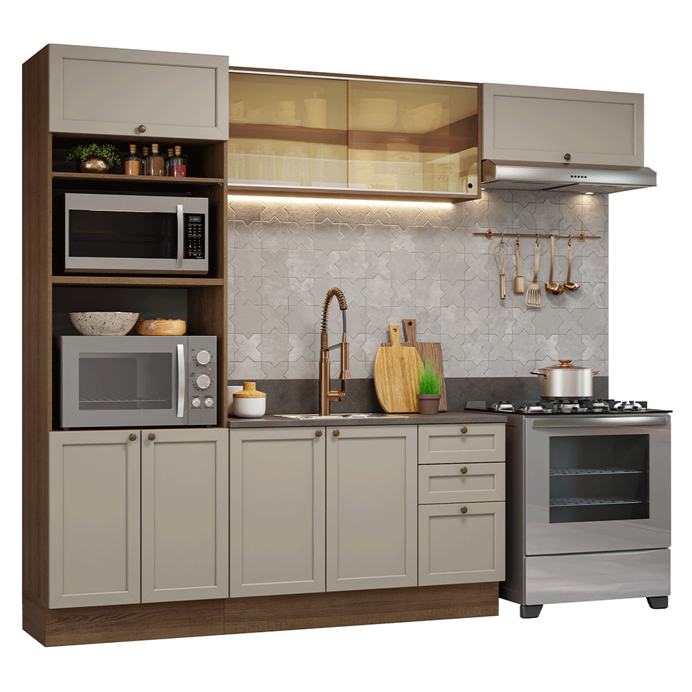 Armário de Cozinha Completa 270 cm Rustic/Crema Vik Madesa 04