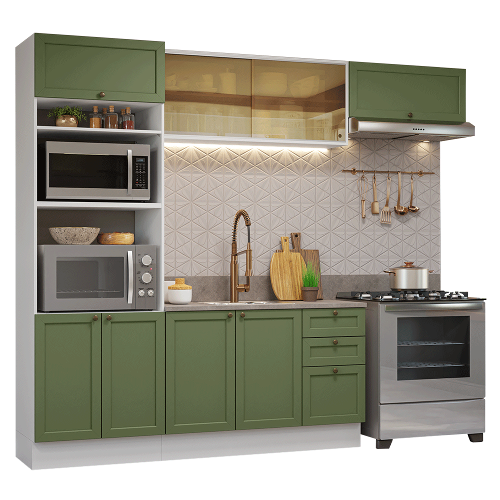 Armário de Cozinha Completa 270 cm Branco/Verde Vik Madesa 04