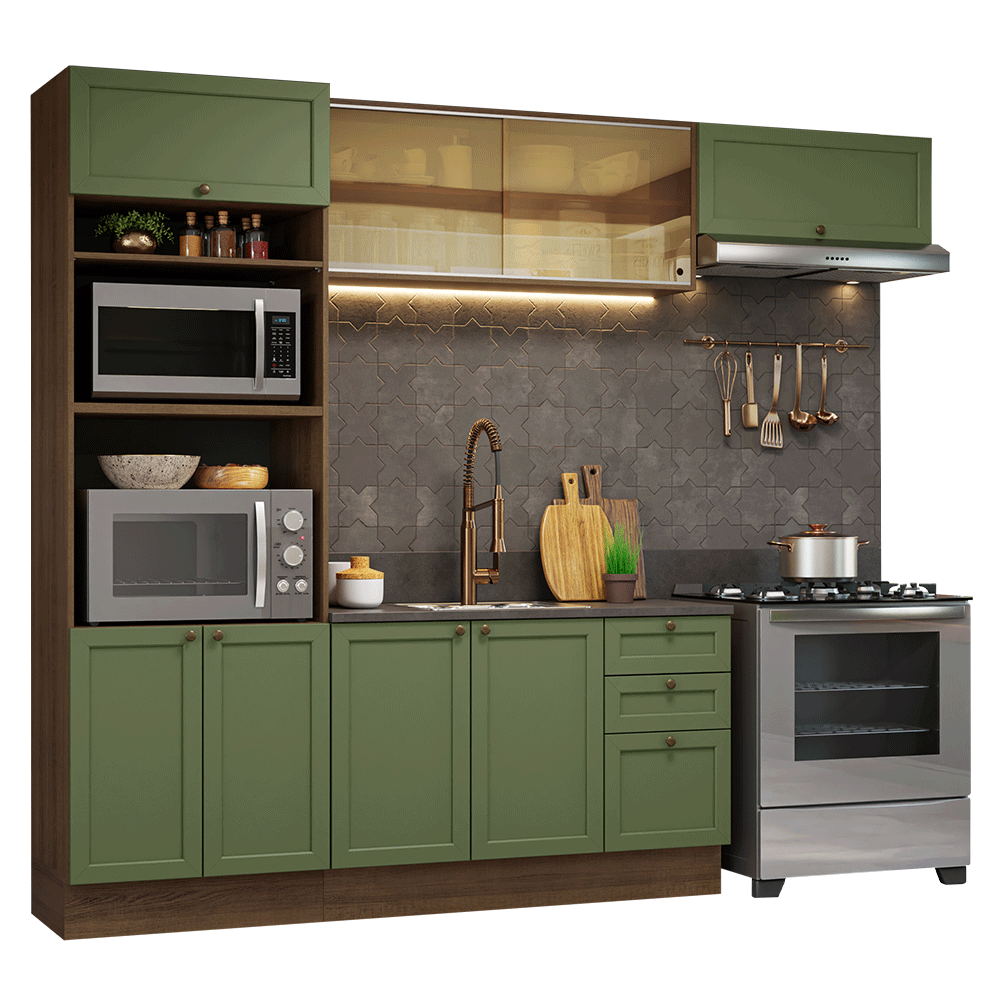 Armário de Cozinha Completa 270 cm Rustic/Verde Vik Madesa 04