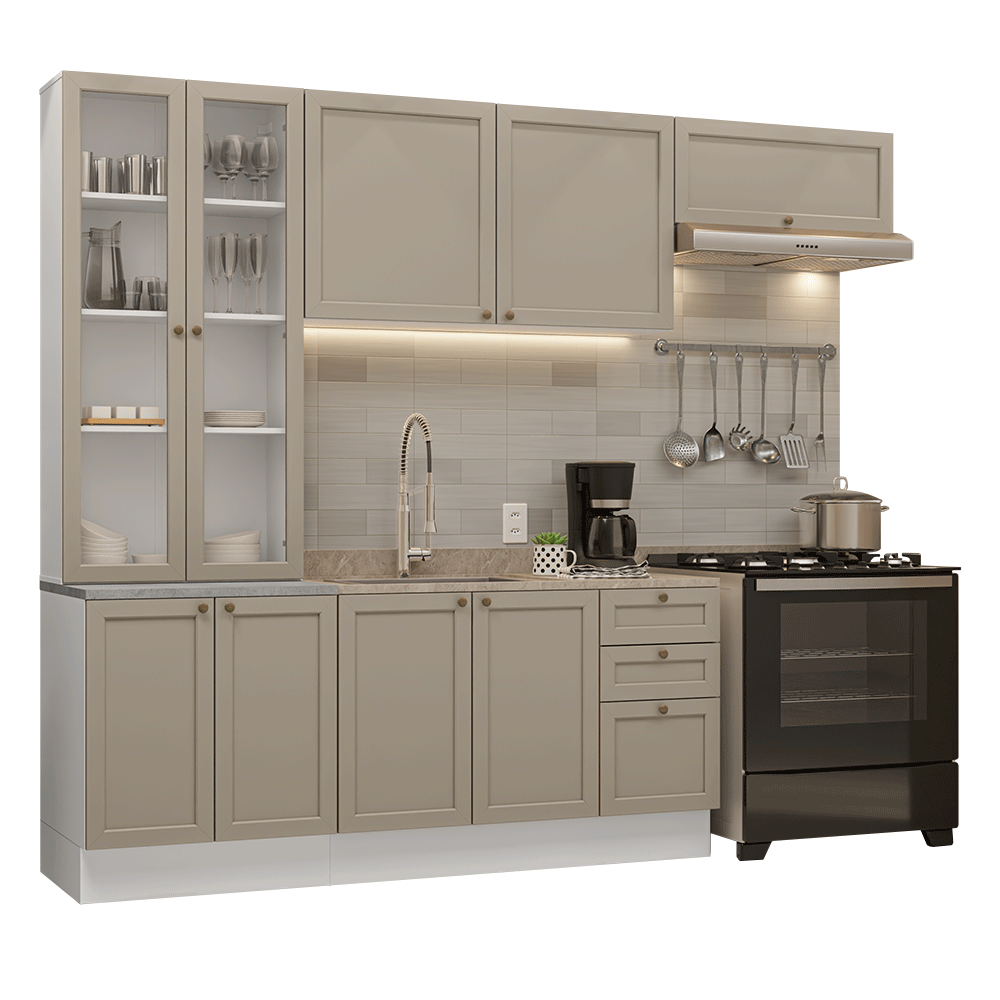 Armário de Cozinha Completa 270 cm Branco/Crema Vik Madesa 05