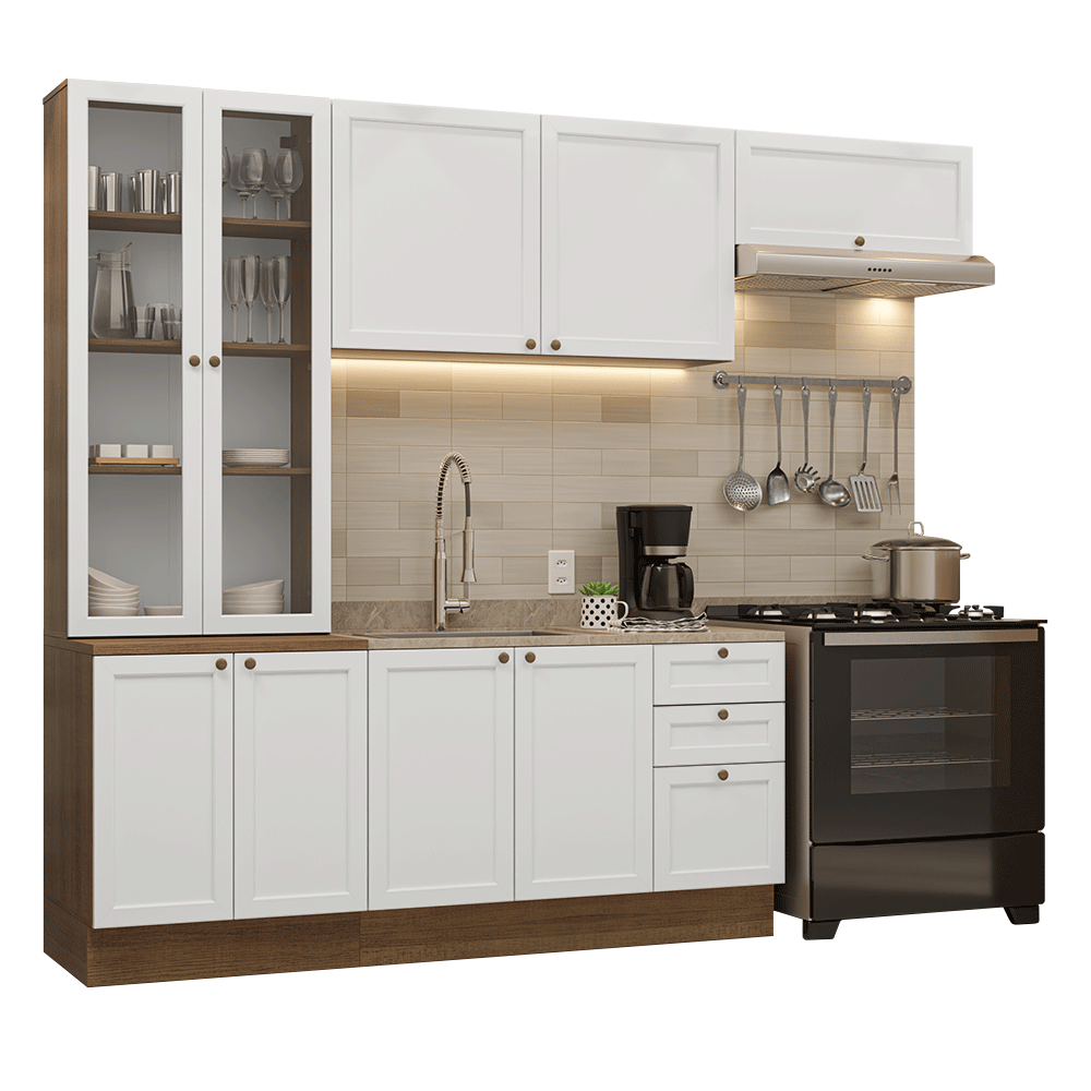 Armário de Cozinha Completa 270 cm Rustic/Branco Vik Madesa 05