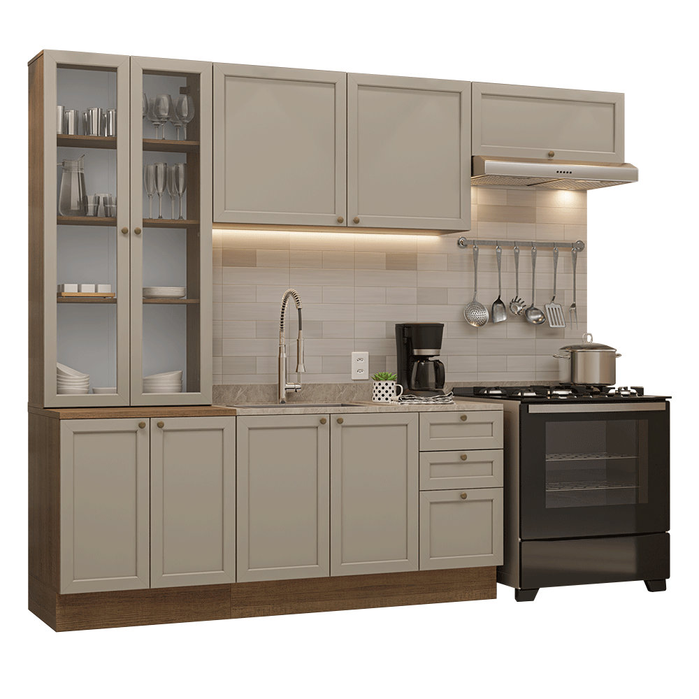 Armário de Cozinha Completa 270 cm Rustic/Crema Vik Madesa 05