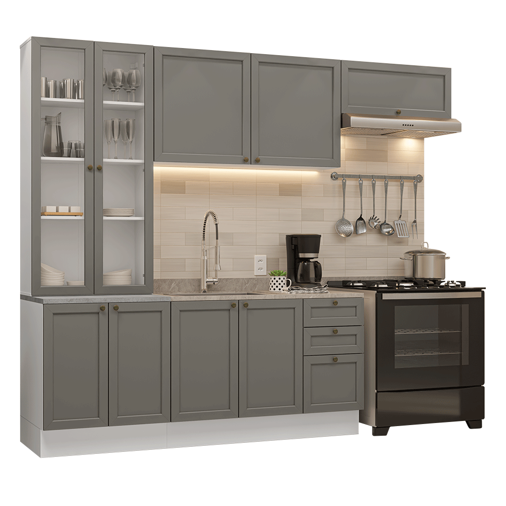 Armário de Cozinha Completa 270 cm Branco/Cinza Vik Madesa 05