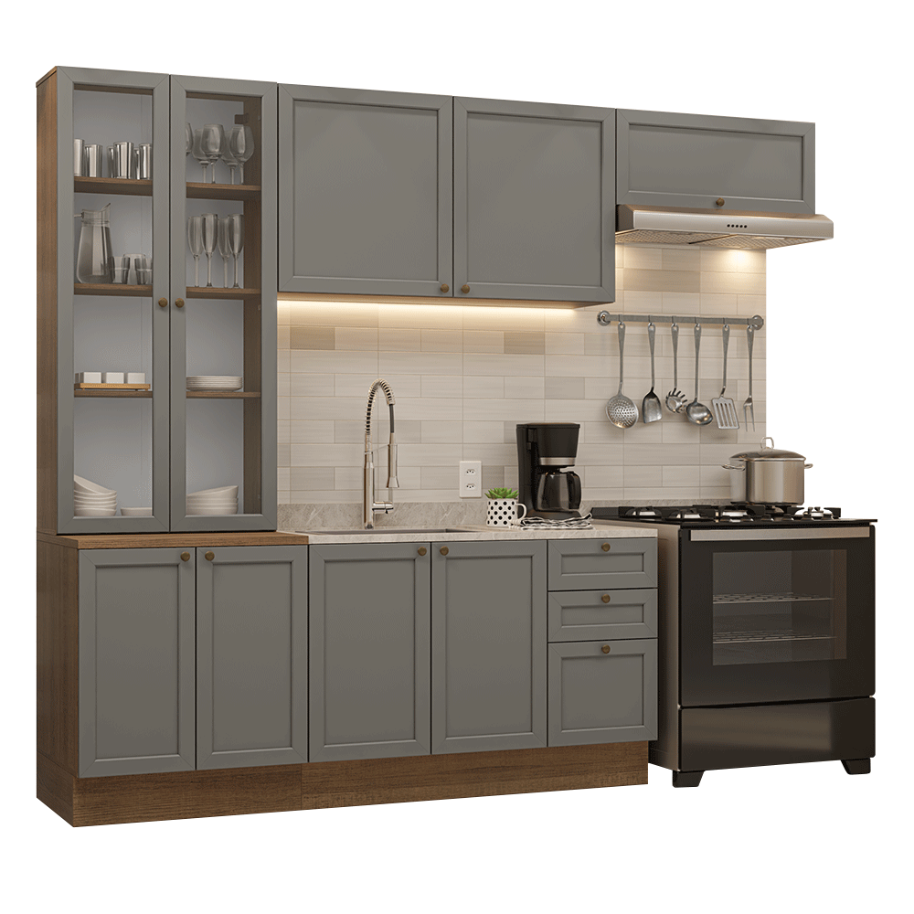 Armário de Cozinha Completa 270 cm Rustic/Cinza Vik Madesa 05