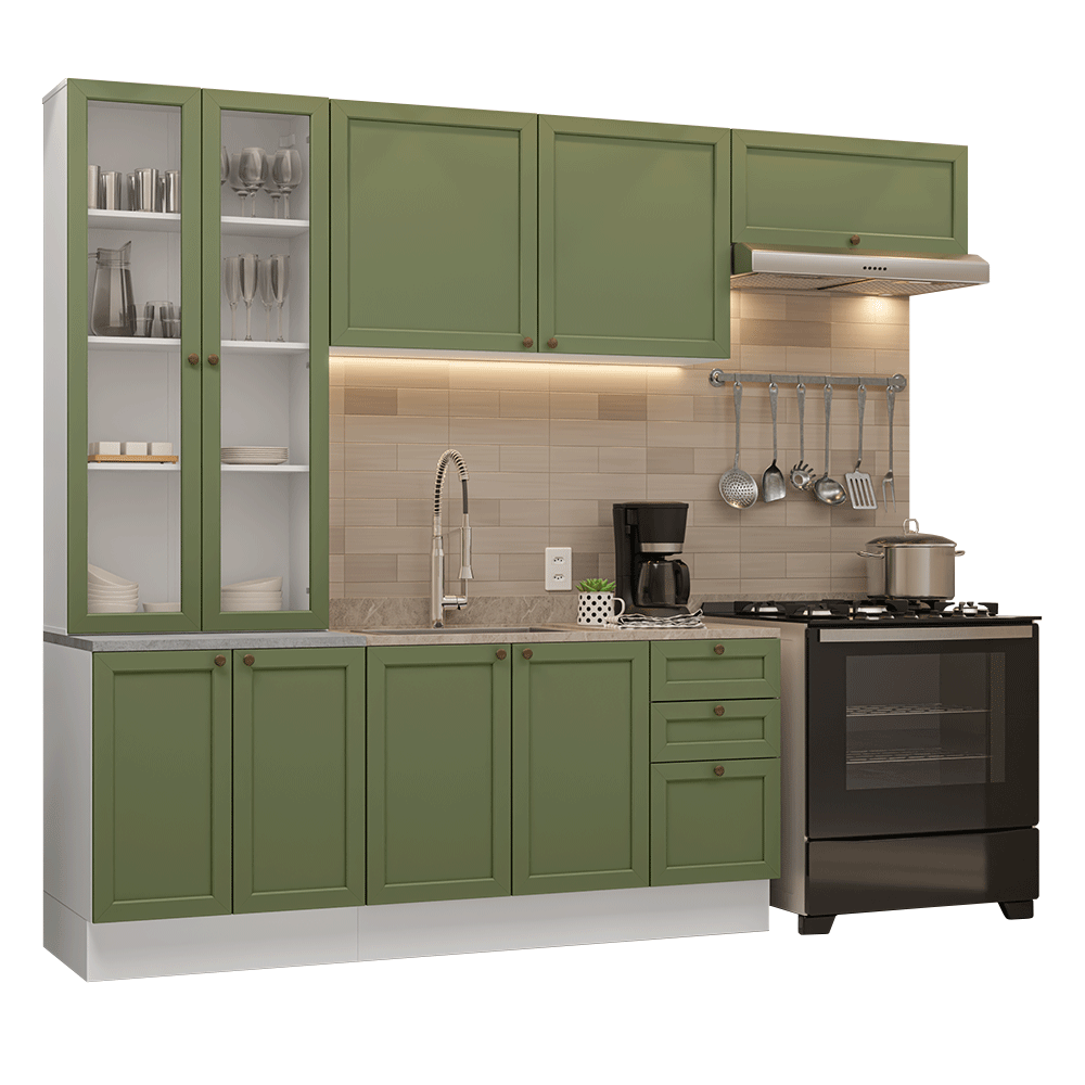 Armário de Cozinha Completa 270 cm Branco/Verde Vik Madesa 05