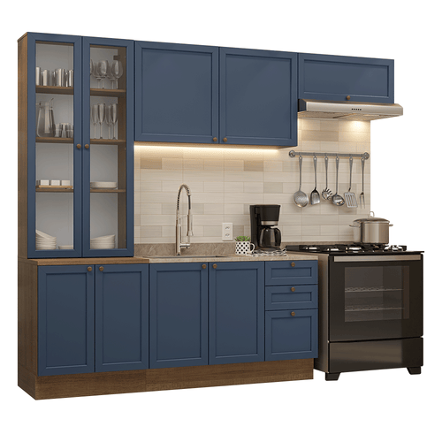 Armário de Cozinha Completa 270 cm Rustic/Azul Vik Madesa 05