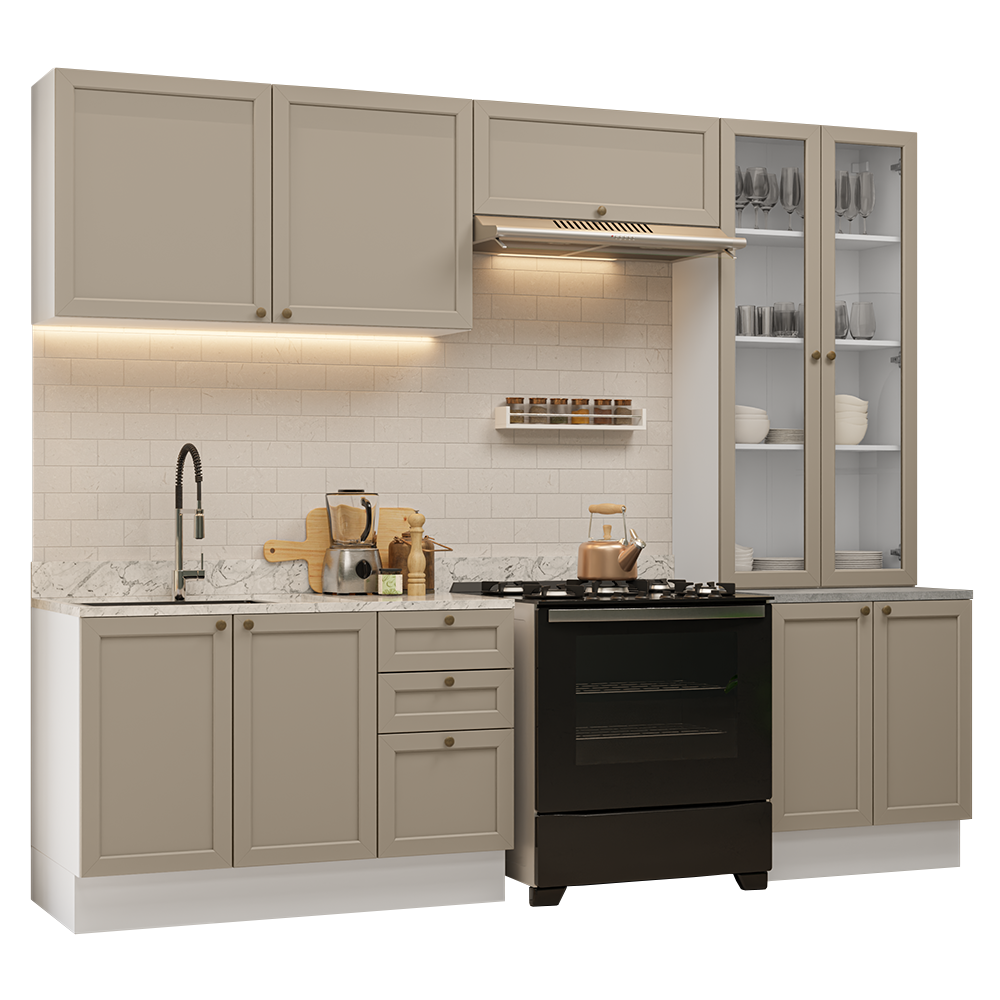 Armário de Cozinha Completa 270 cm Branco/Crema Vik Madesa 06