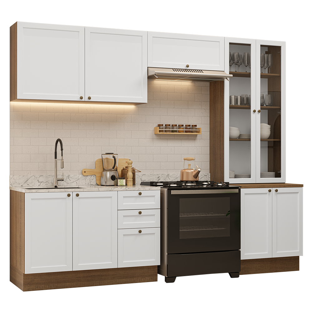 Armário de Cozinha Completa 270 cm Rustic/Branco Vik Madesa 06