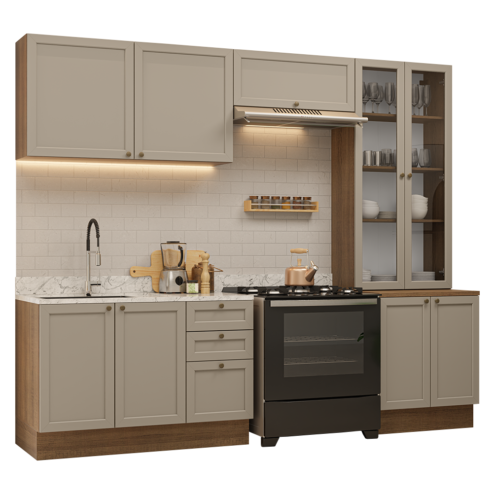 Armário de Cozinha Completa 270 cm Rustic/Crema Vik Madesa 06
