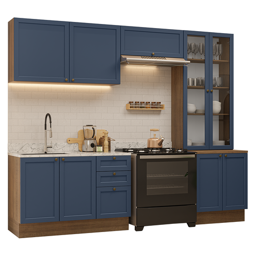 Armário de Cozinha Completa 270 cm Rustic/Azul Vik Madesa 06