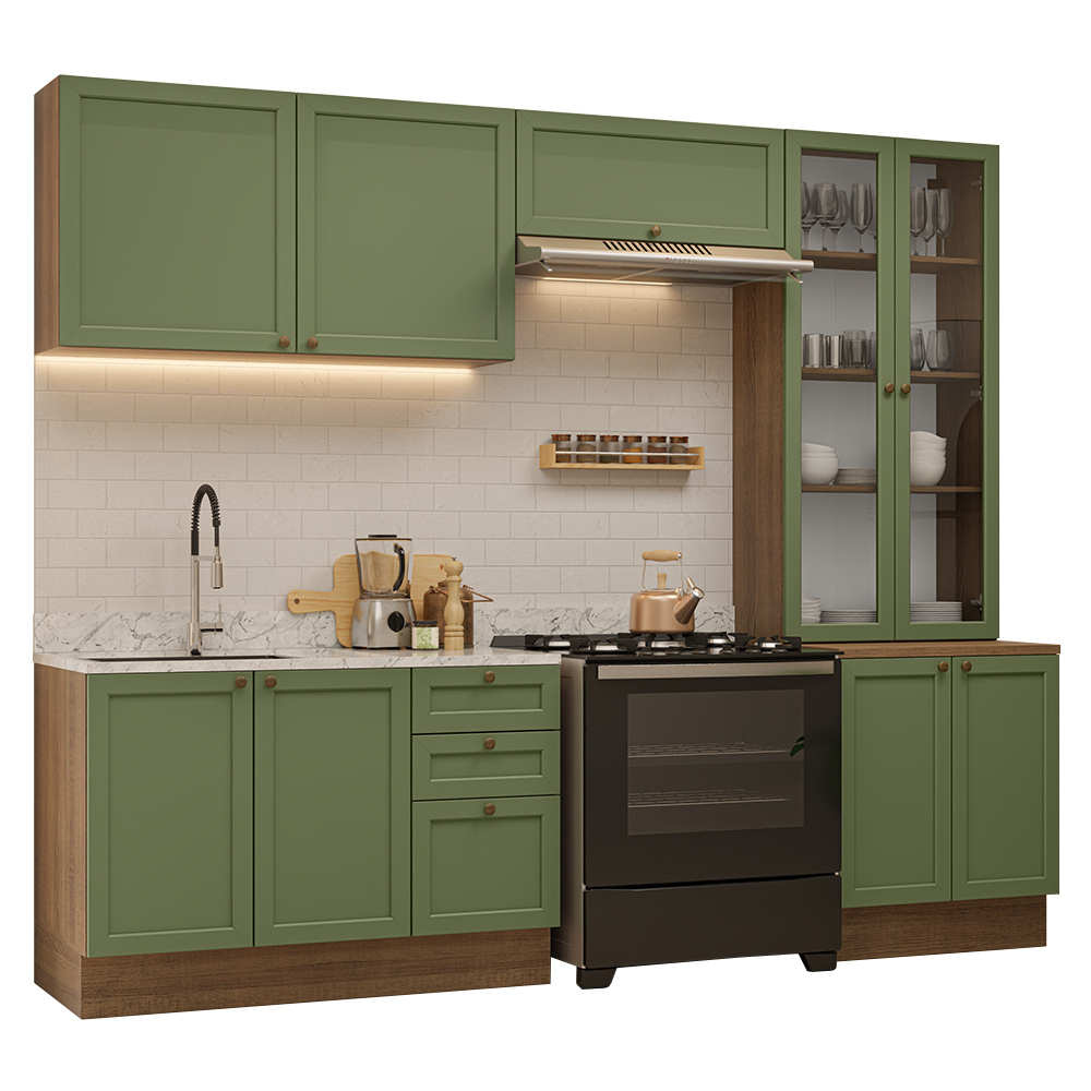Armário de Cozinha Completa 270 cm Rustic/Verde Vik Madesa 06