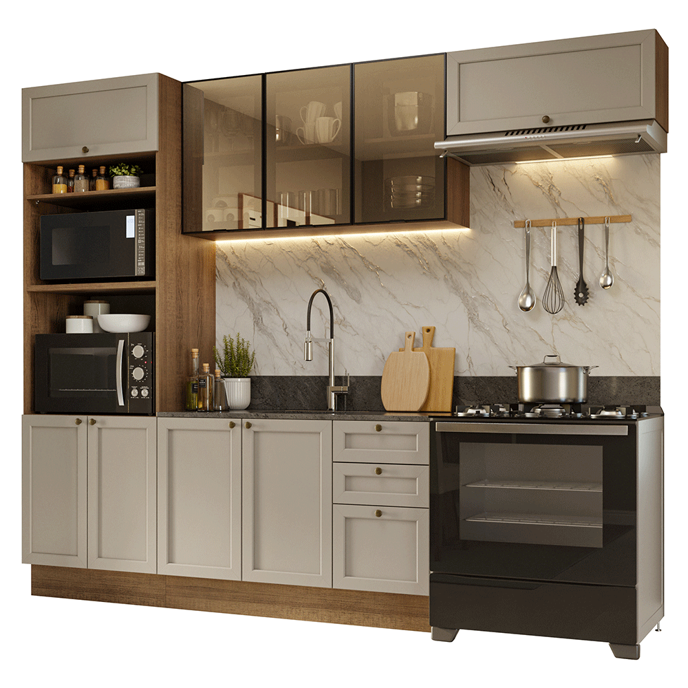 Armário de Cozinha Completa 270 cm Rustic/Crema Vik Madesa 07