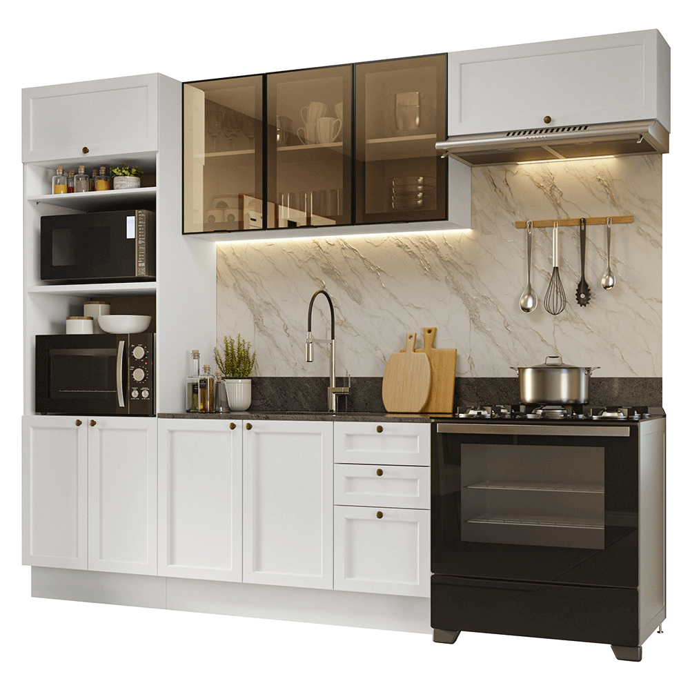 Armário de Cozinha Completa 270 cm Branco Vik Madesa 07