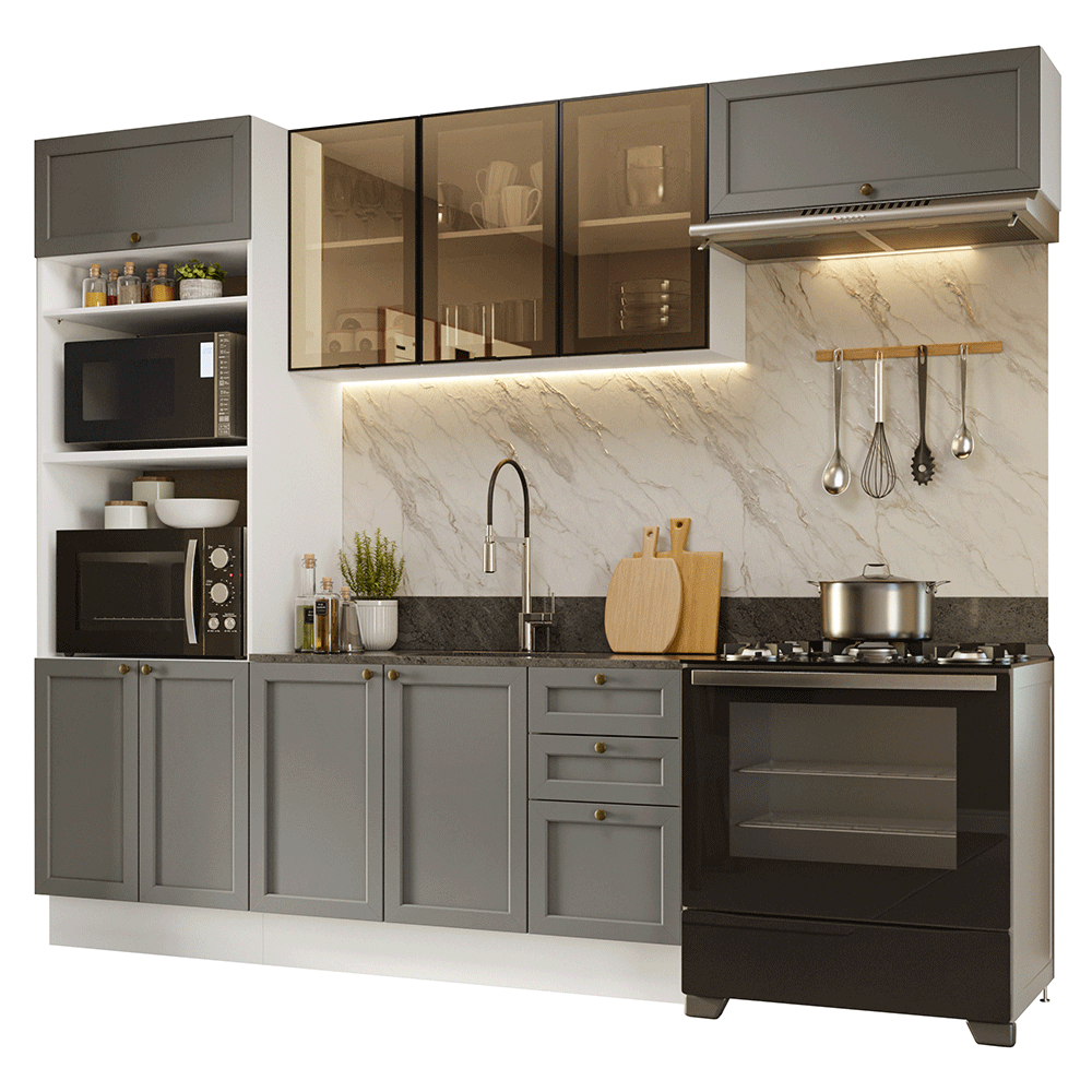 Armário de Cozinha Completa 270 cm Branco/Cinza Vik Madesa 07