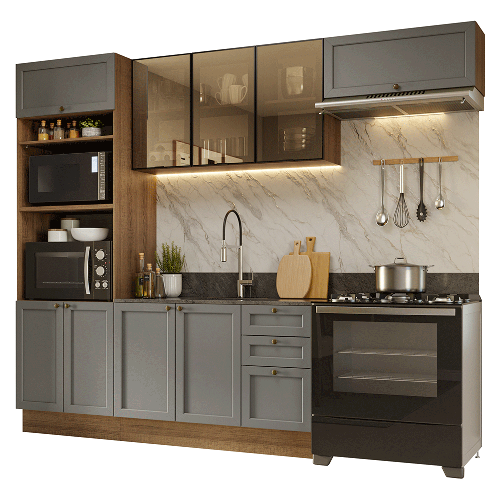 Armário de Cozinha Completa 270 cm Rustic/Cinza Vik Madesa 07