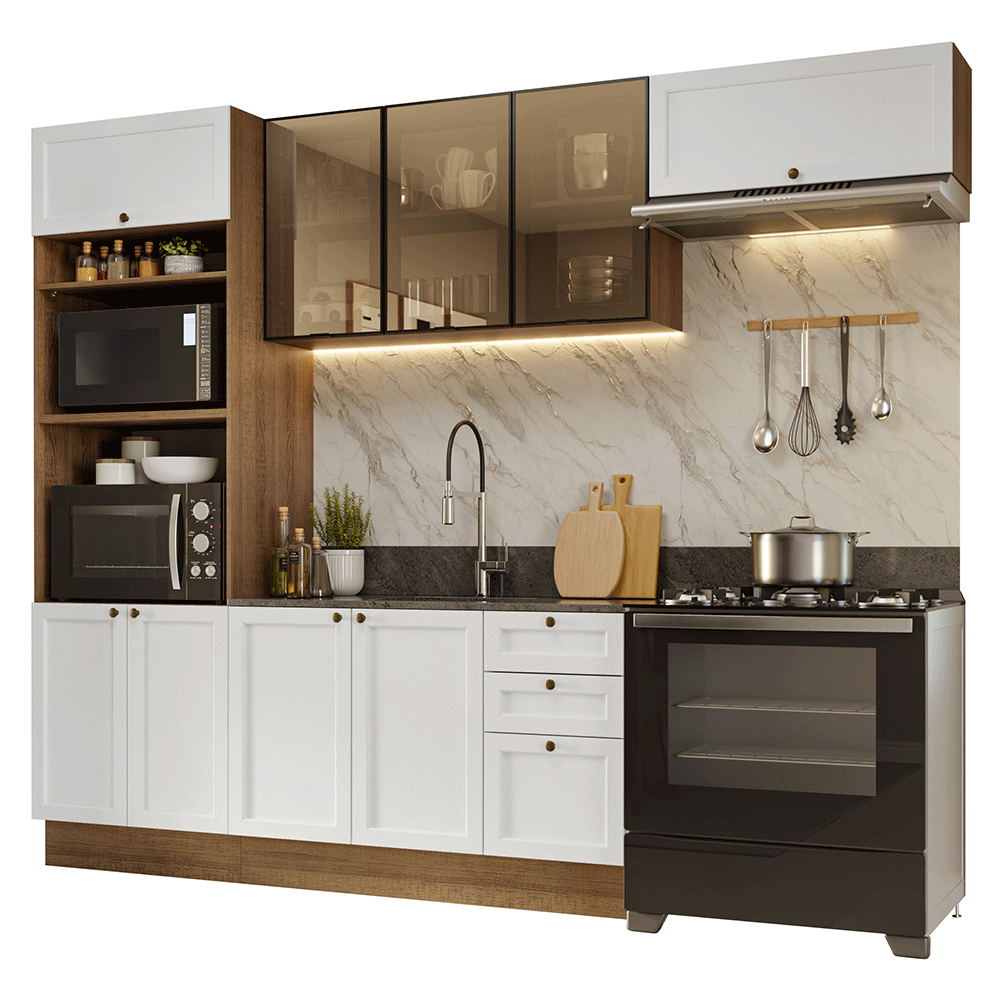 Armário de Cozinha Completa 270 cm Rustic/Branco Vik Madesa 07