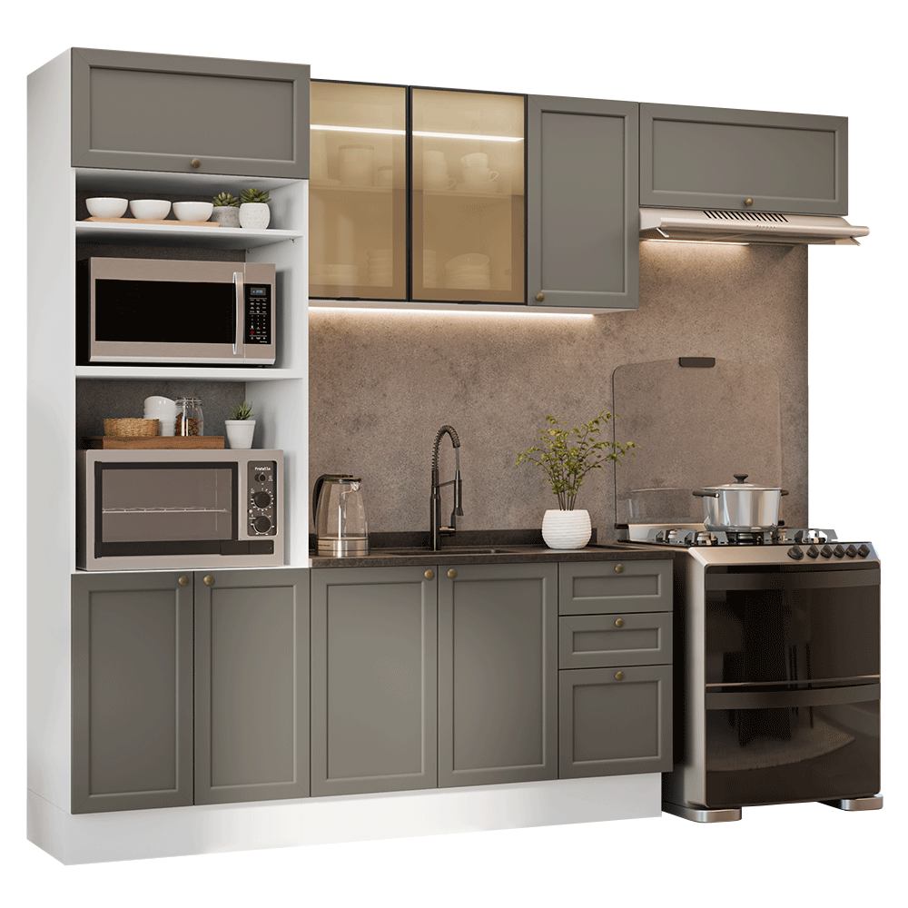 Armário de Cozinha Completa 270 cm Branco/Cinza Vik Madesa 08