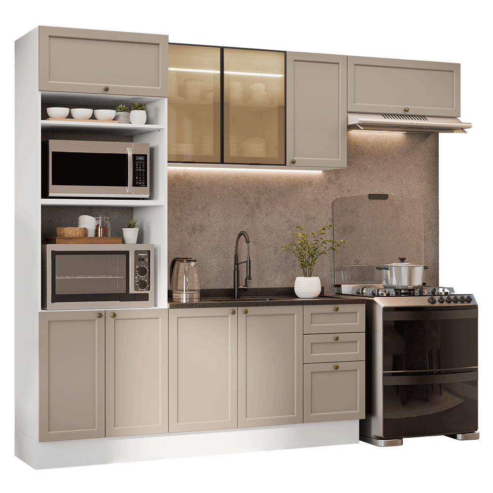 Armário de Cozinha Completa 270 cm Branco/Crema Vik Madesa 08