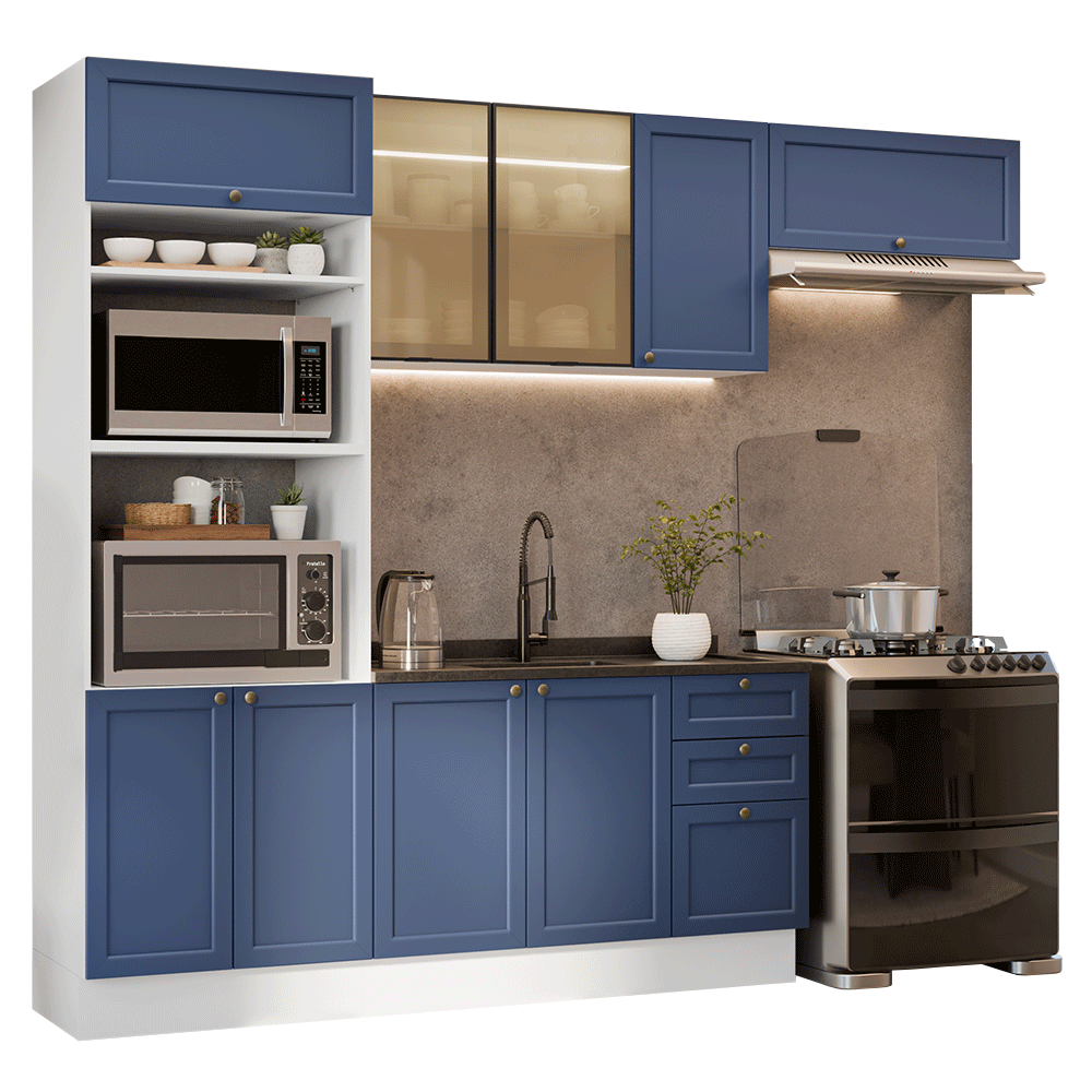 Armário de Cozinha Completa 270 cm Branco/Azul Vik Madesa 08
