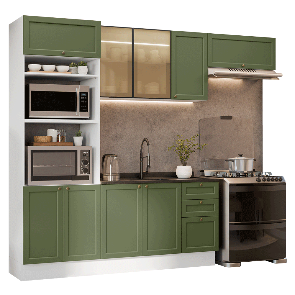 Armário de Cozinha Completa 270 cm Branco/Verde Vik Madesa 08