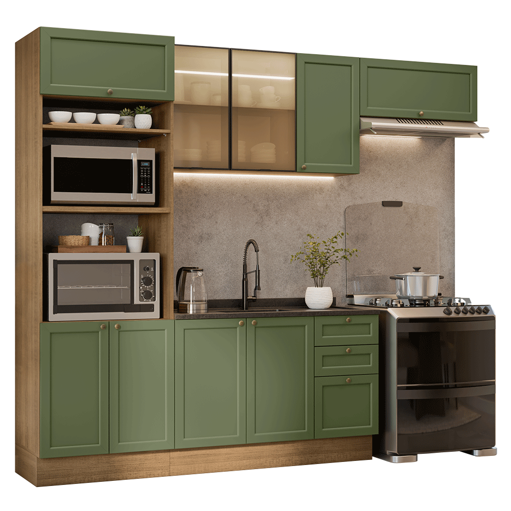 Armário de Cozinha Completa 270 cm Rustic/Verde Vik Madesa 08