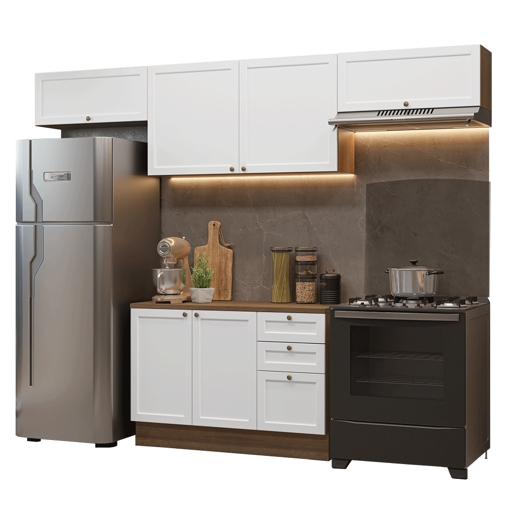 Armário de Cozinha Completa 280 cm Rustic/Branco Vik Madesa 01