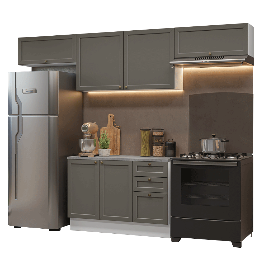 Armário de Cozinha Completa 280 cm Branco/Cinza Vik Madesa 01