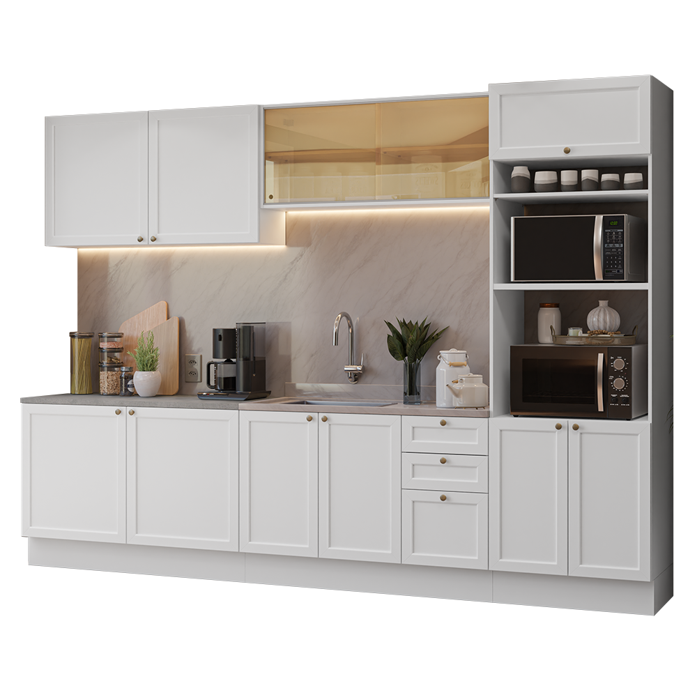 Armário de Cozinha Completa 310 cm Branco Vik Madesa 01