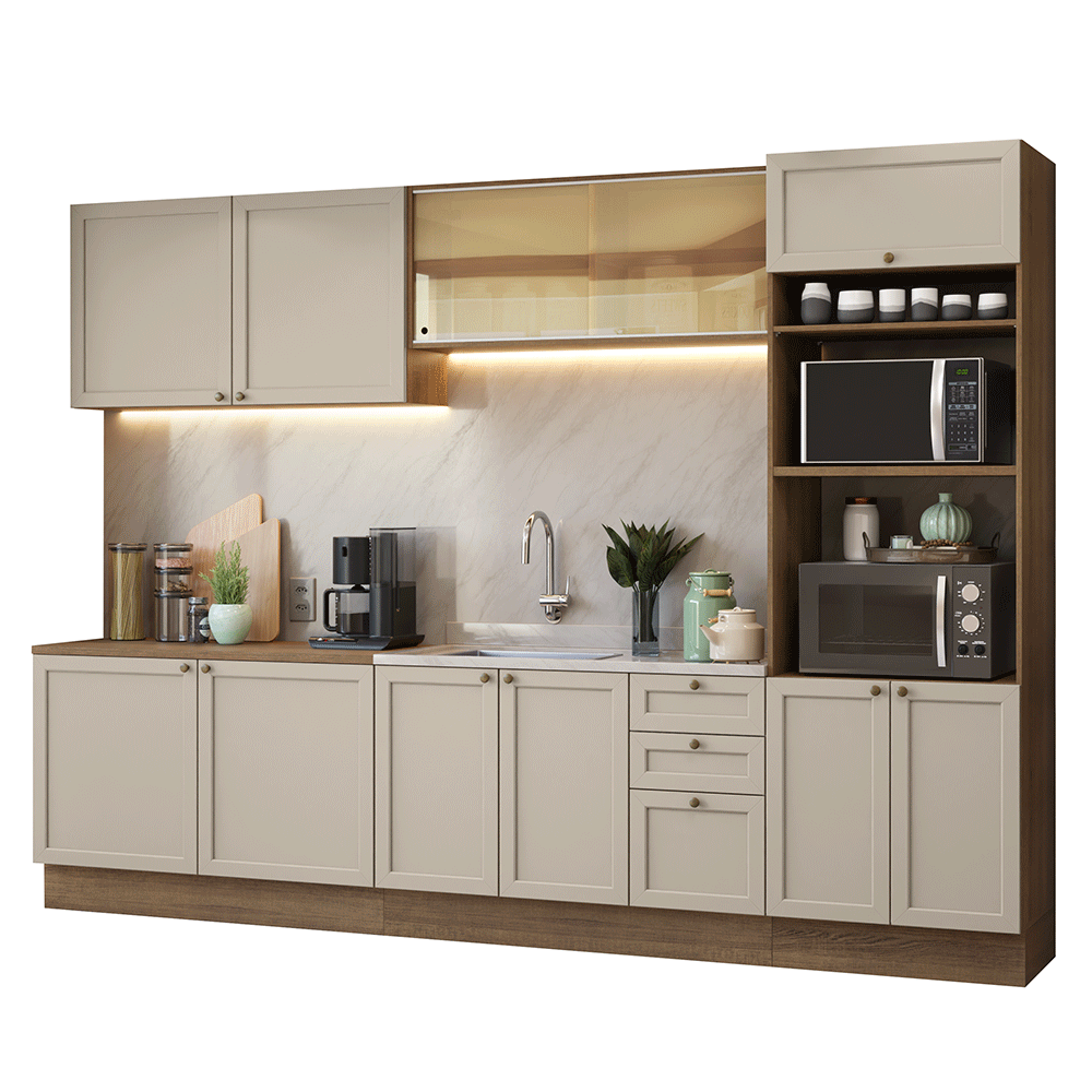 Armário de Cozinha Completa 310 cm Rustic/Crema Vik Madesa 01