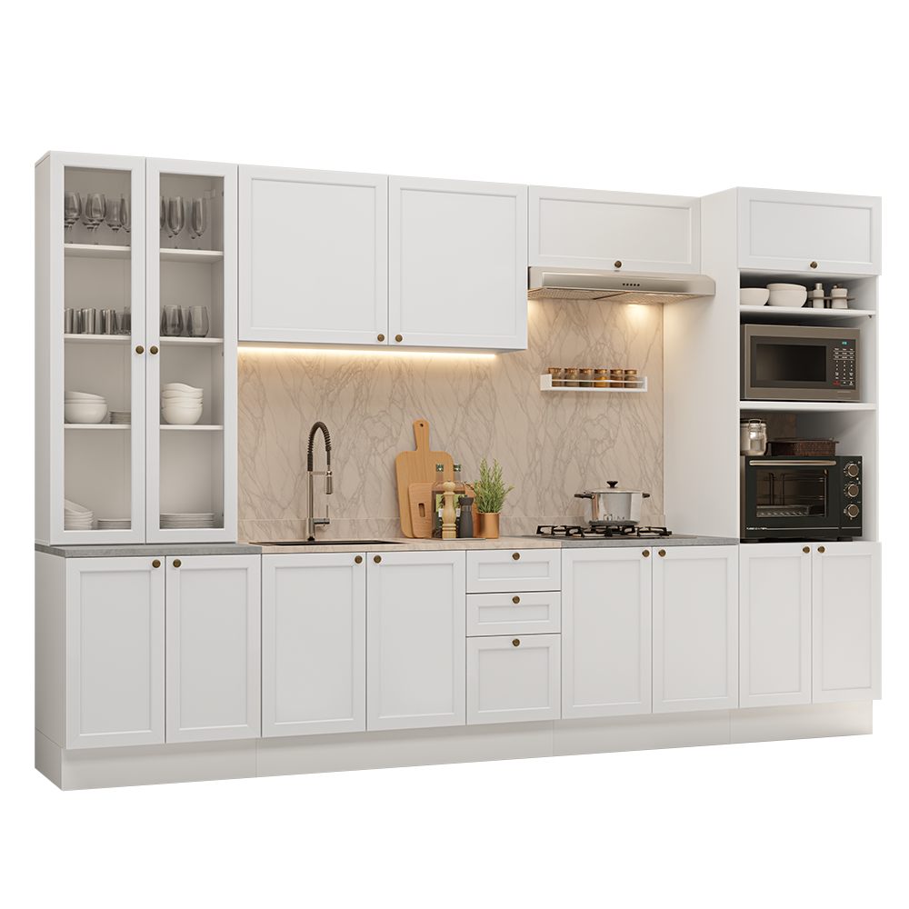 Armário de Cozinha Completa 340 cm Branco Vik Madesa 01