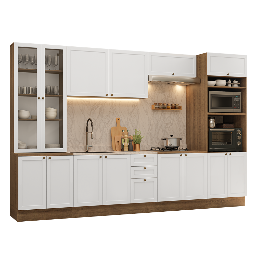 Armário de Cozinha Completa 340 cm Rustic/Branco Vik Madesa 01