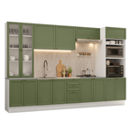 Armário de Cozinha Completa 340 cm Branco/Verde Vik Madesa 01