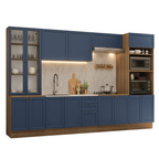 Armário de Cozinha Completa 340 cm Rustic/Azul Vik Madesa 01
