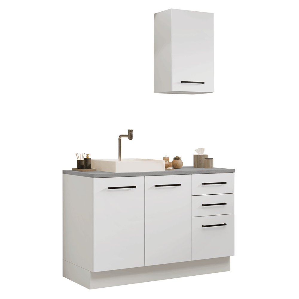 Conjunto Gabinete para Banheiro 120cm 3 Portas 3 Gavetas Branco Agata Madesa 01