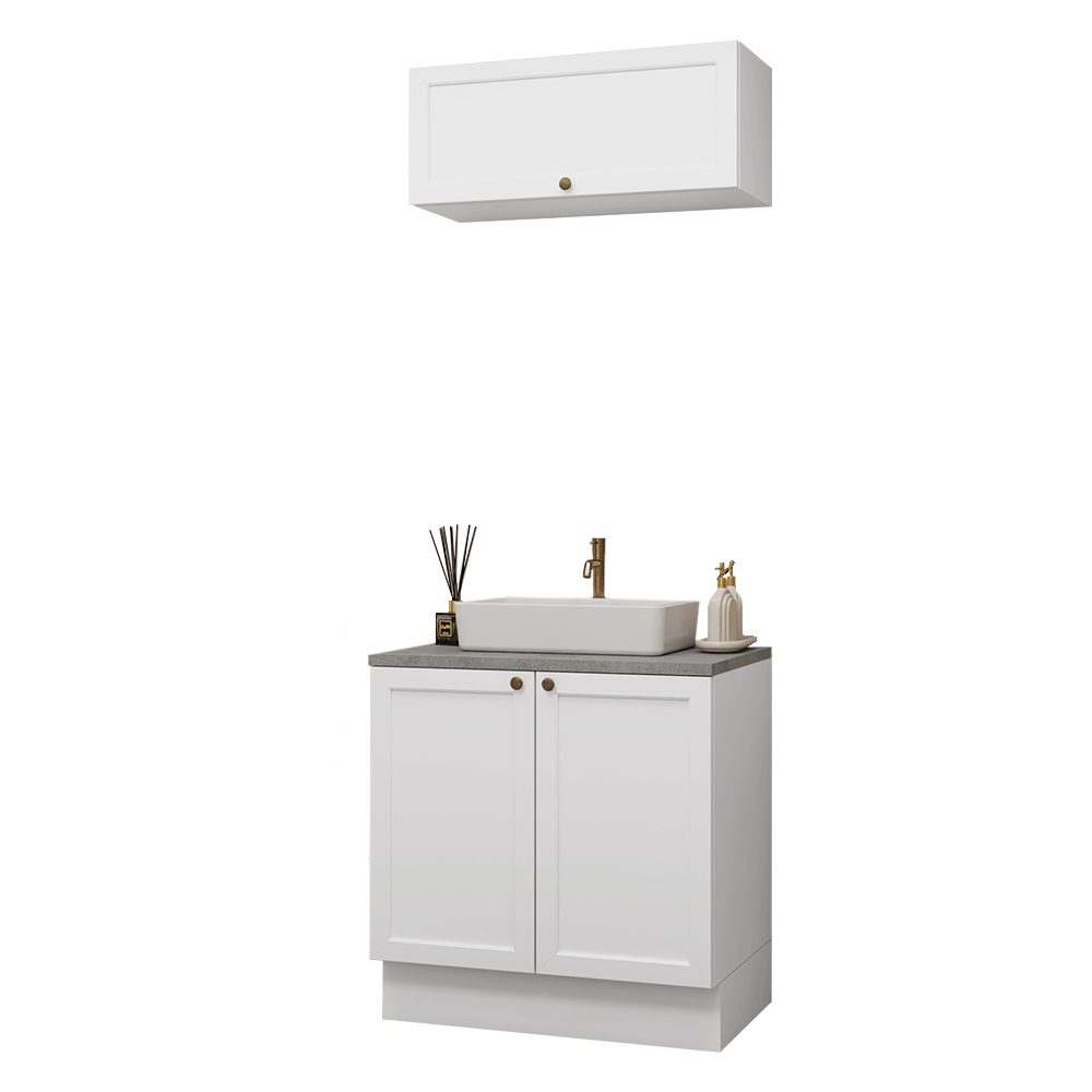 Conjunto Gabinete para Banheiro 80cm 3 Portas Branco Vik Madesa 02