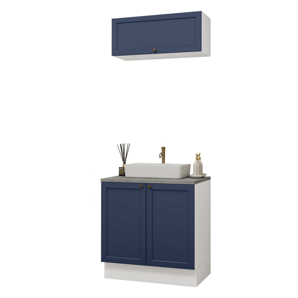 Conjunto Gabinete para Banheiro 80cm 3 Portas Branco/Azul Vik Madesa 02