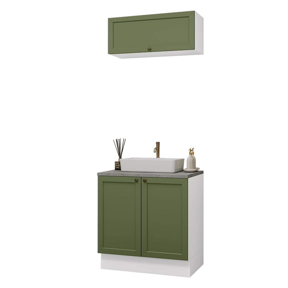 Conjunto Gabinete para Banheiro 80cm 3 Portas Branco/Verde Vik Madesa 02