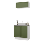Conjunto Gabinete para Banheiro 80cm 3 Portas Branco/Verde Vik Madesa 02