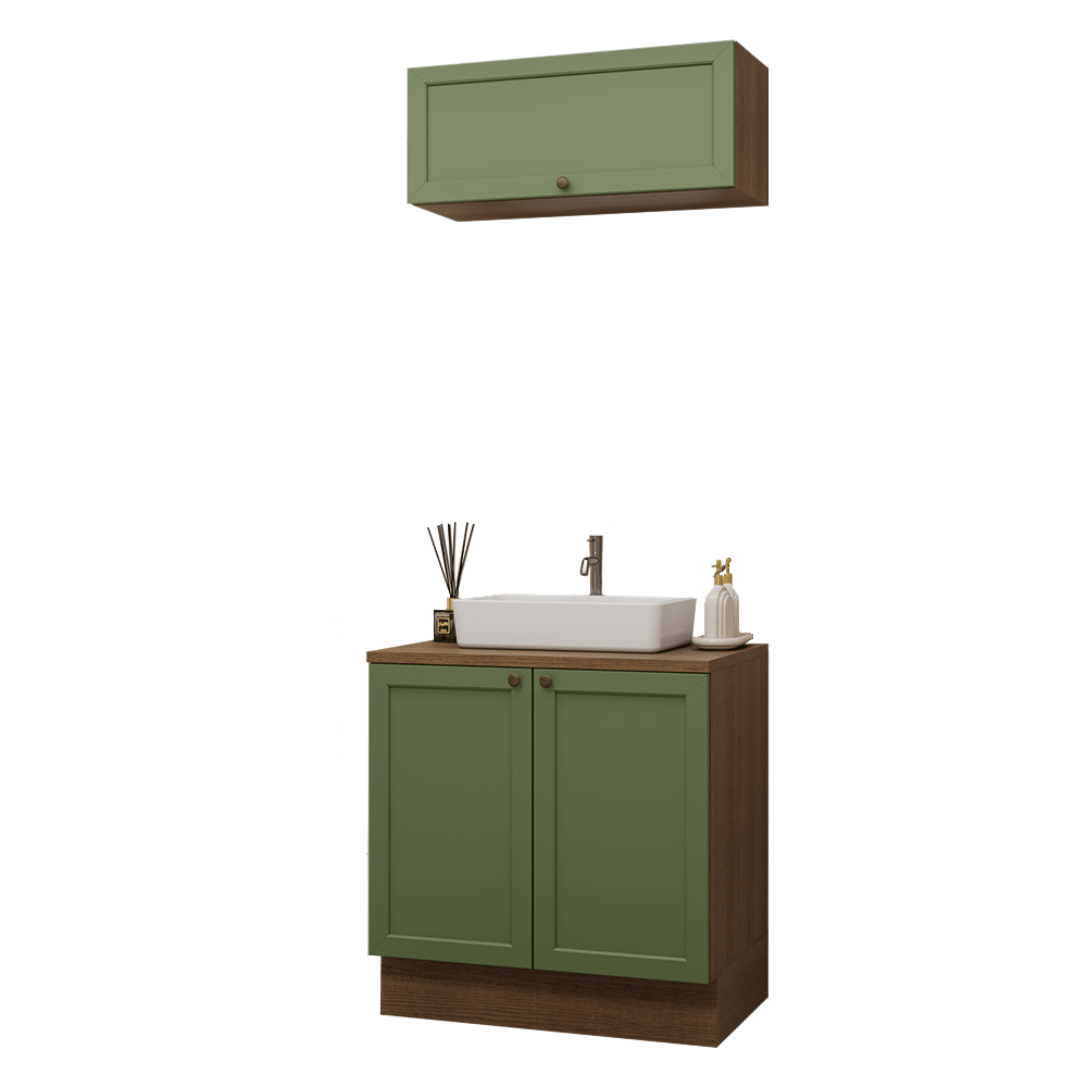 Conjunto Gabinete para Banheiro 80cm 3 Portas Rustic/Verde Vik Madesa 02