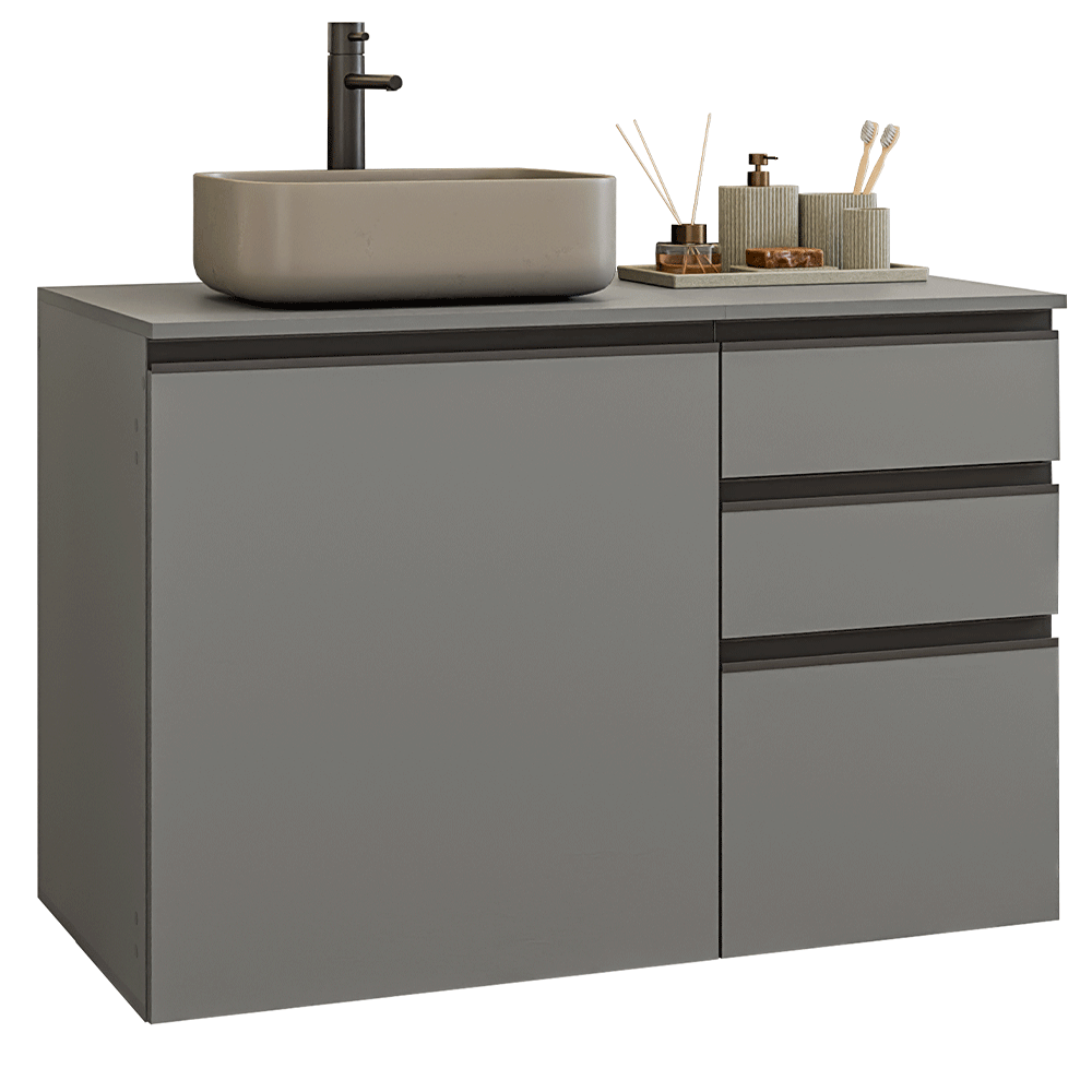 Gabinete Suspenso para Banheiro 100cm 1 Porta 3 Gavetas Cinza Nice Madesa 03