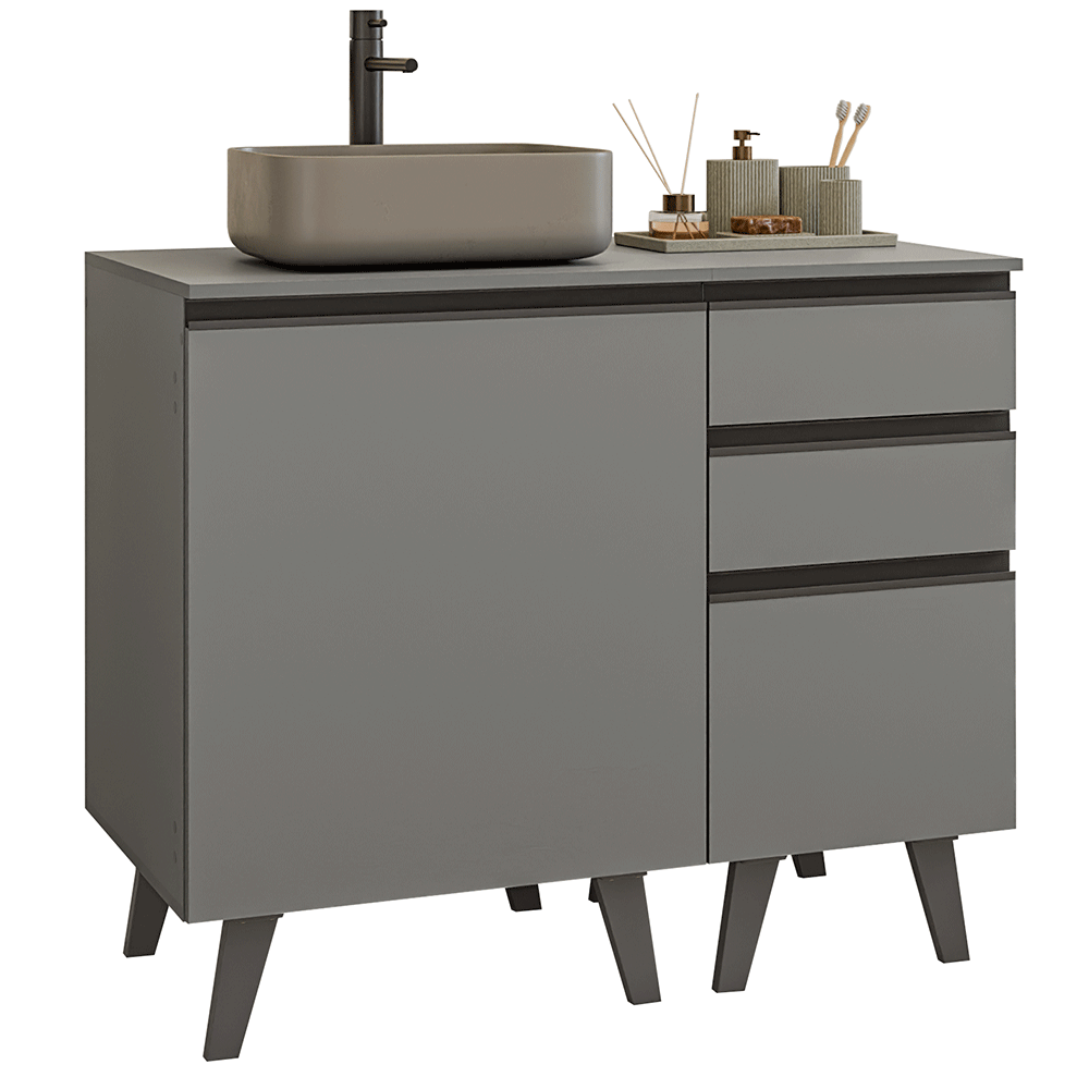 Gabinete para Banheiro 100cm 1 Porta 3 Gavetas Cinza Nice Madesa 04